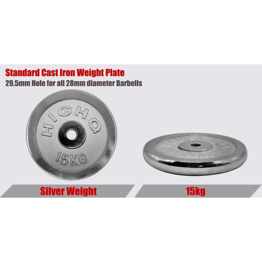 15kg x 2 Silver Cast Iron Weight Plate - 29.5mm Hole Weight Plates Home Gym