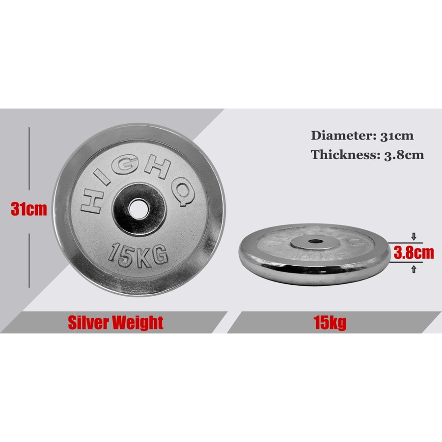 15kg x 2 Silver Cast Iron Weight Plate - 29.5mm Hole Weight Plates Home Gym