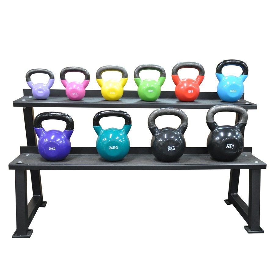 160kg Cast Iron Vinyl Kettlebell Weight Set with 137cm Rack