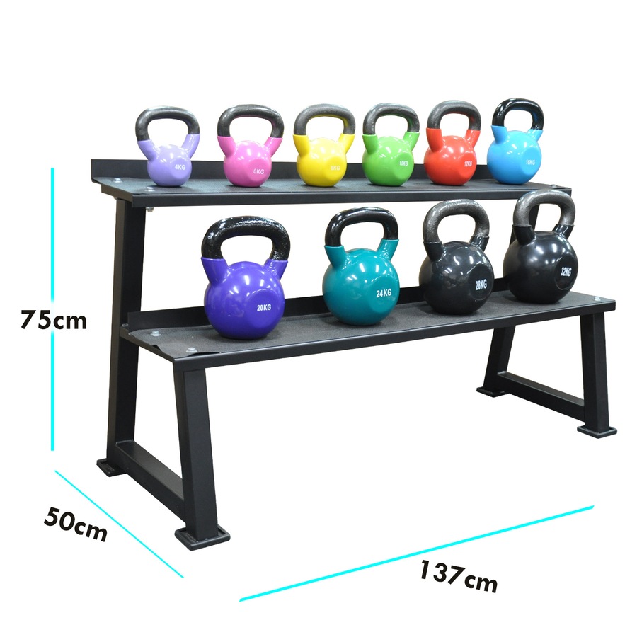 160kg Cast Iron Vinyl Kettlebell Weight Set with 137cm Rack