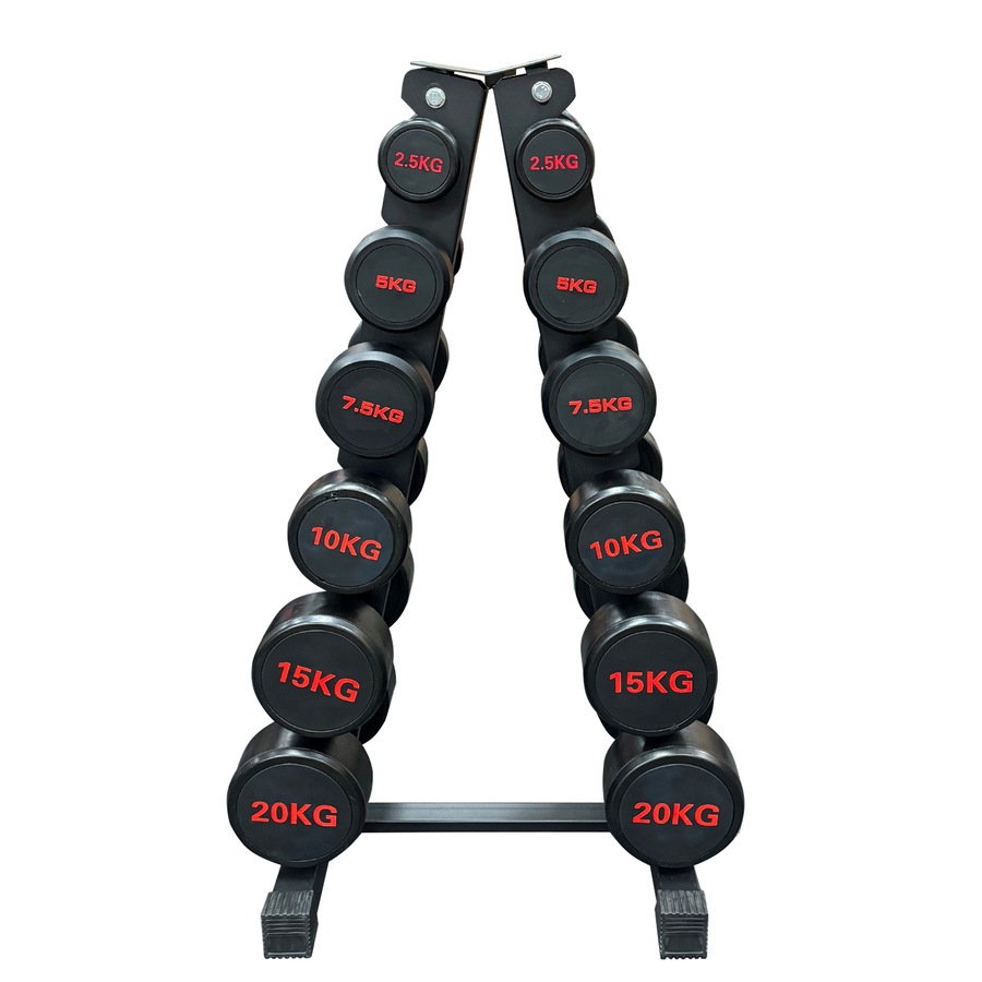2.5kg to 20kg - 6 Pairs Total 120kg Commercial Round Rubber Dumbbell with Rack