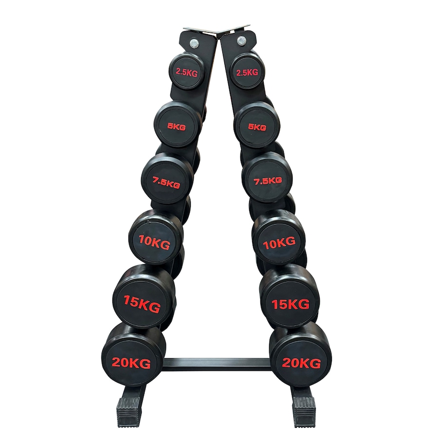 2.5kg to 20kg - 6 Pairs Total 120kg Commercial Round Rubber Dumbbell with Rack