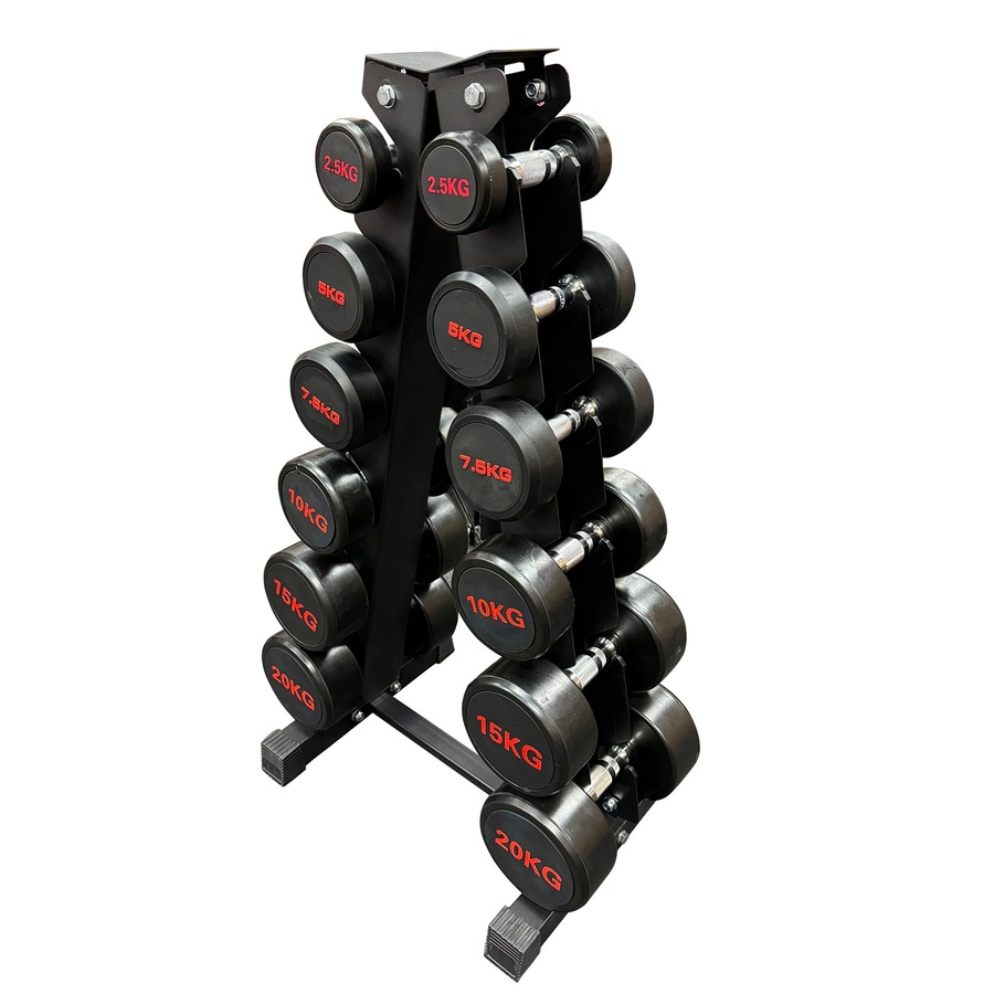 2.5kg to 20kg - 6 Pairs Total 120kg Commercial Round Rubber Dumbbell with Rack