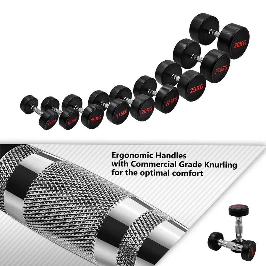2.5kg to 20kg - 6 Pairs Total 120kg Commercial Round Rubber Dumbbell with Rack