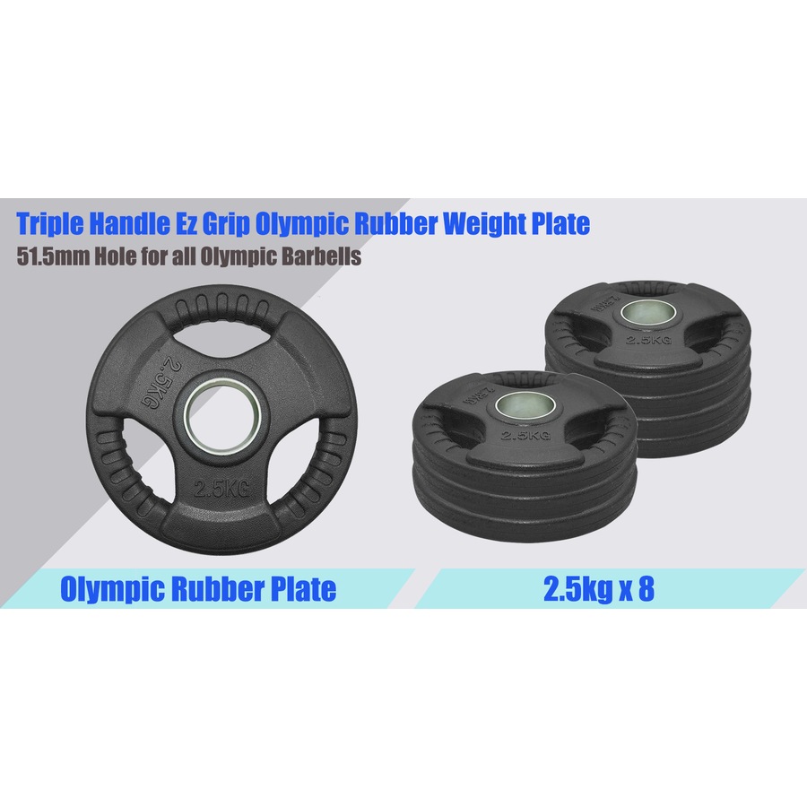 2.5kg x 8 Rubber Coated Cast Iron Olympic Weight Plate - Commercial Grade