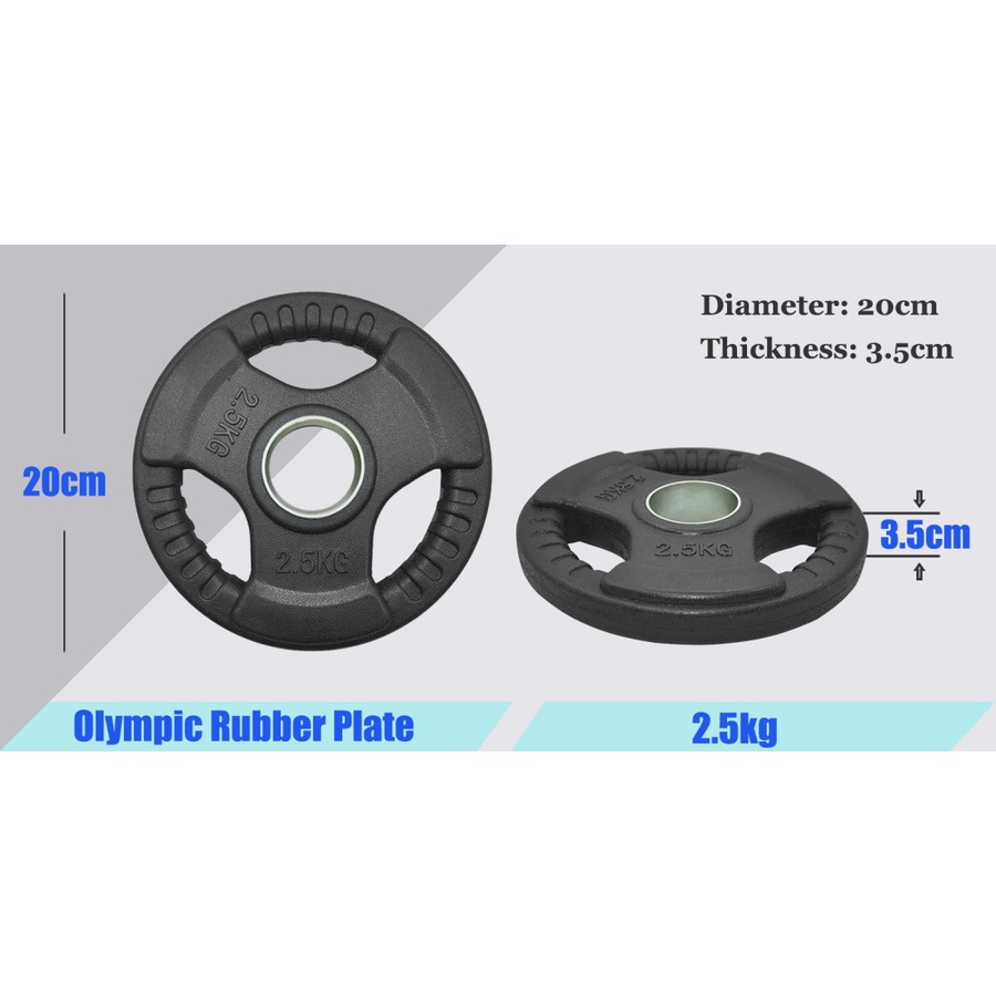2.5kg x 8 Rubber Coated Cast Iron Olympic Weight Plate - Commercial Grade