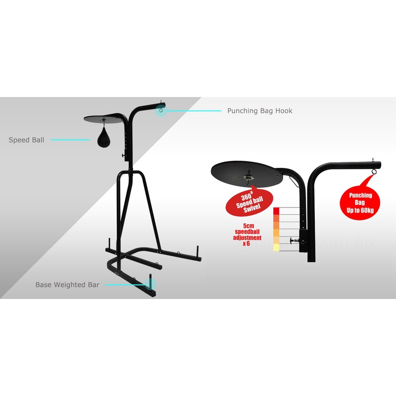 Buy 2 Way Boxing Bag Stand Black Rack 40kg Black Punching Bag + Speed Ball MyDeal