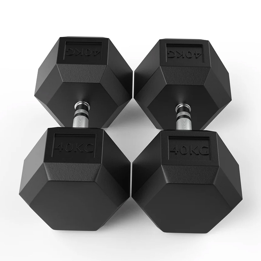 2 x 42.5kg Hex Rubber Coat Iron Dumbell Home Gym Strength Weight Commercial Grade