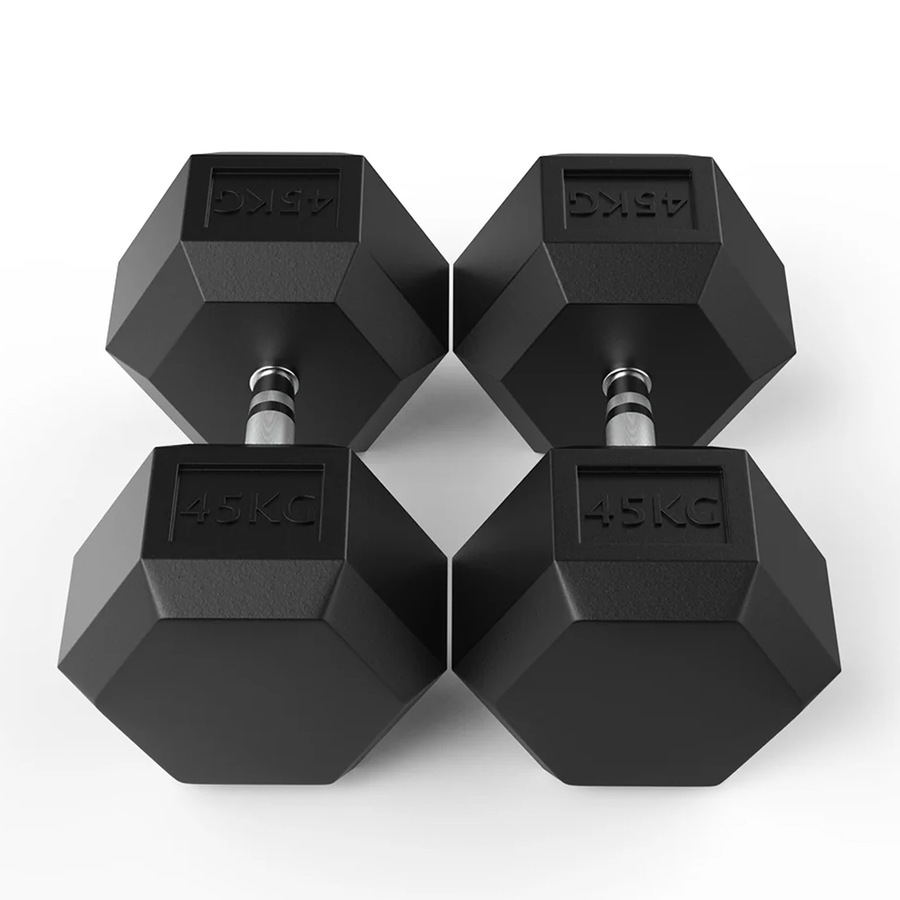 2 x 47.5kg Hex Rubber Coat Iron Dumbell Home Gym Strength Weight Commercial Grade