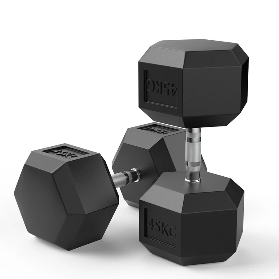 2 x 47.5kg Hex Rubber Coat Iron Dumbell Home Gym Strength Weight Commercial Grade
