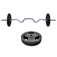 20kg - 120cm Super Curl Barbell Bar Weight Set + Ez Grip Cast Iron Weight Plate
