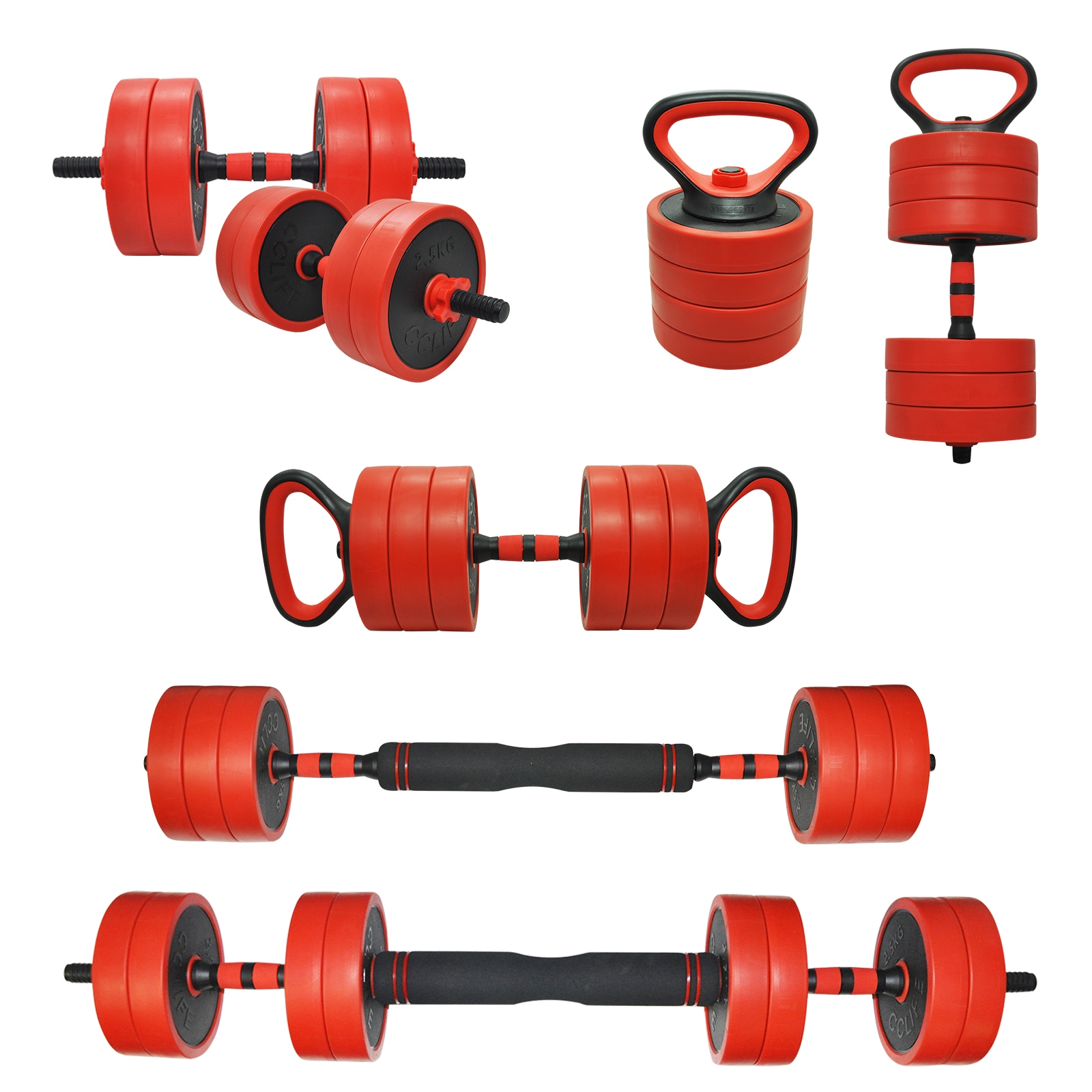 20kg Cast Iron All-in-One Multi-function Barbell Dumbbell Kettlebell Weight Set Australia