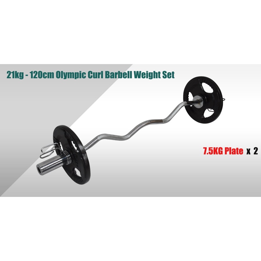 21kg Olympic Barbell Bar Weight Set - 120cm Curl Bar + 15kg Olympic Weight Plate