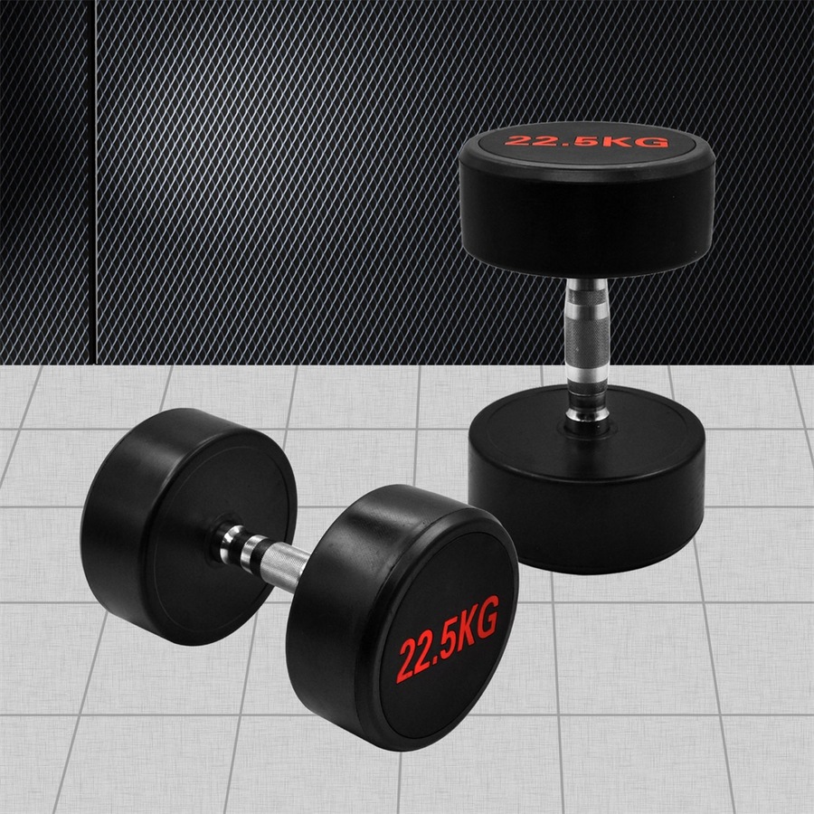 22.5kg x 2 Commercial Grade Rubber Coated Dumbbell Hand Weight - Rubber Dumbbell
