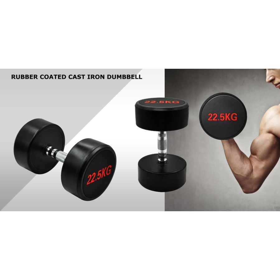 22.5kg x 2 Commercial Grade Rubber Coated Dumbbell Hand Weight - Rubber Dumbbell