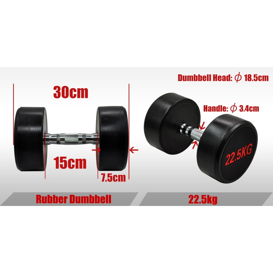 22.5kg x 2 Commercial Grade Rubber Coated Dumbbell Hand Weight - Rubber Dumbbell