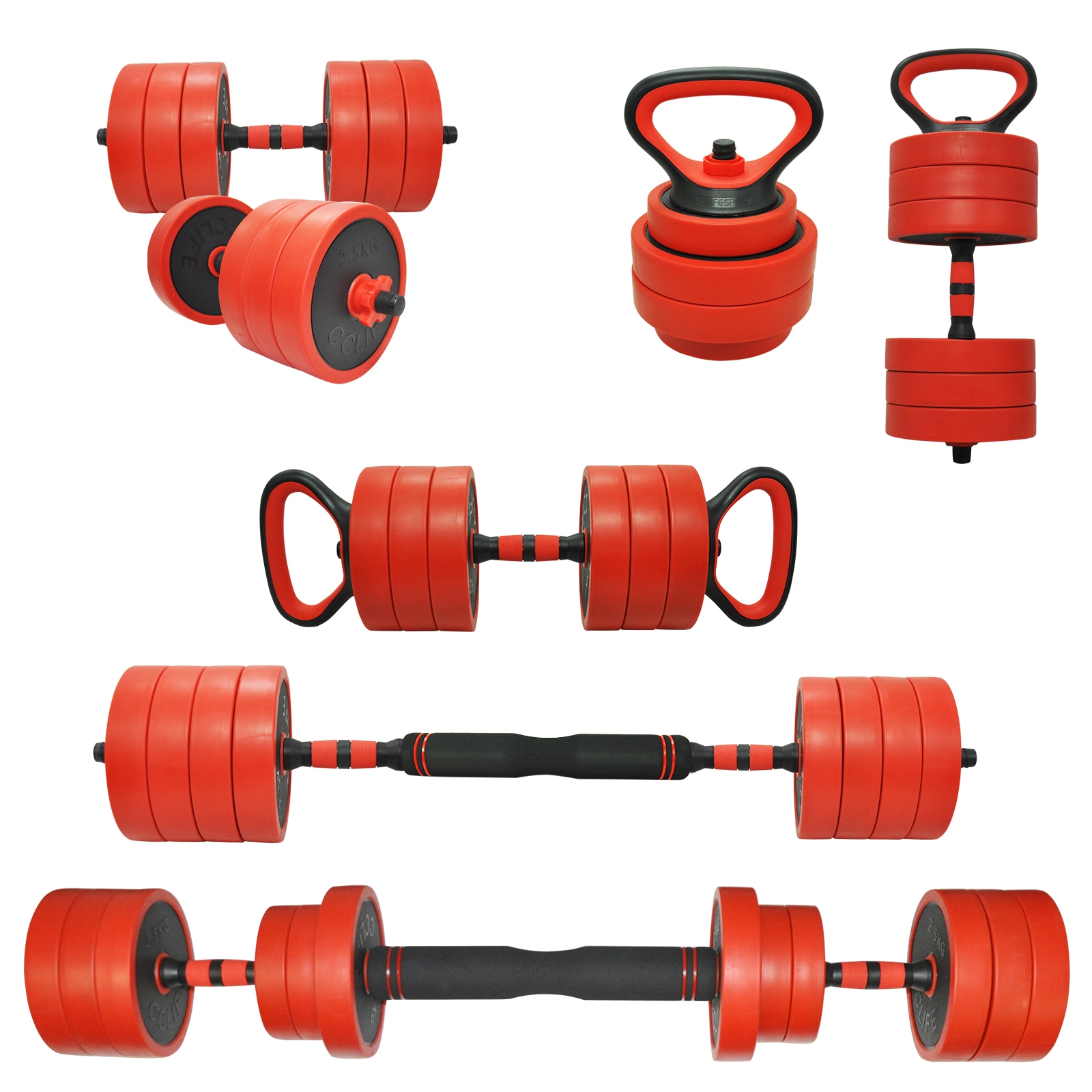 25kg Cast Iron All-in-One Multi-function Barbell Dumbbell Kettlebell Weight Set Australia