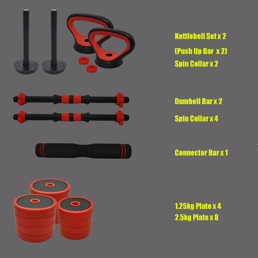 25kg Cast Iron All-in-One Multi-function Barbell Dumbbell Kettlebell Weight Set