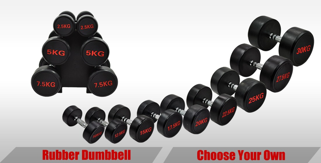 25kg x 2 Commercial Grade - Rubber Coated Dumbbell Hand Weight - Rubber Dumbbell Australia
