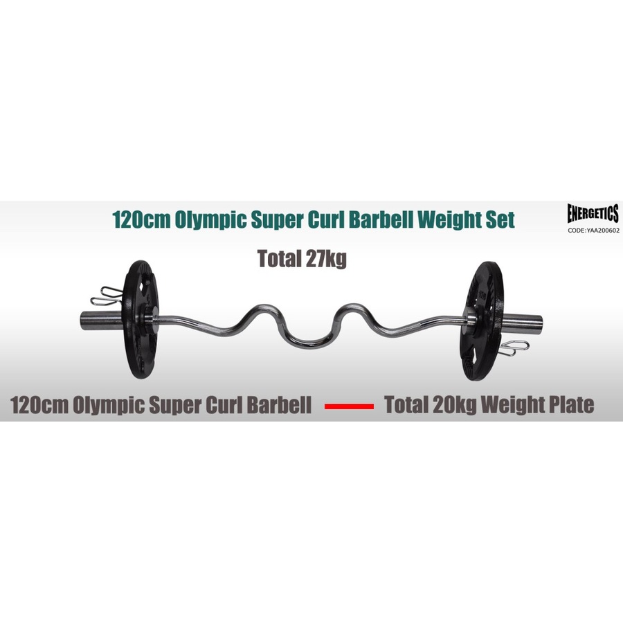 27kg Olympic Barbell Weight Set - 120cm Super Curl Bar + 20kg Weight Plates Home Gym
