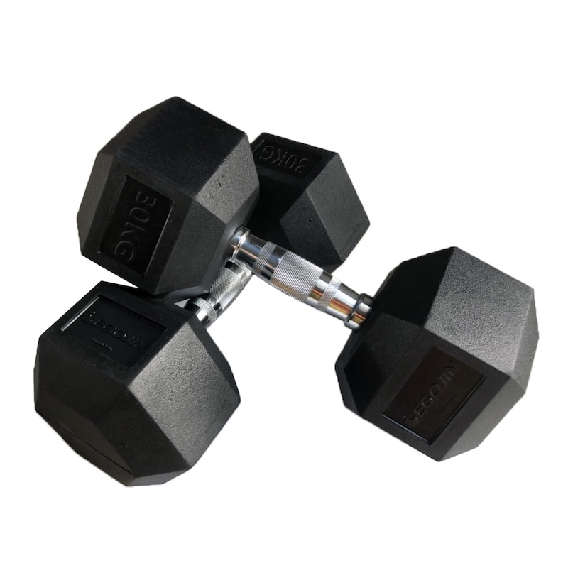 30kg x 2 Hex Rubber Coat Iron Dumbell Strength Weight Training ...