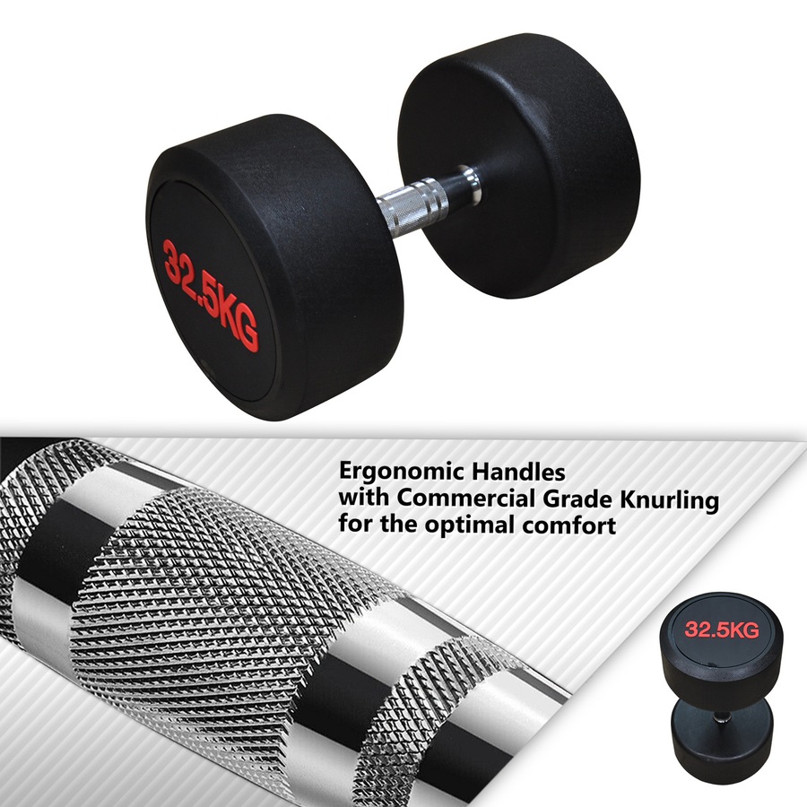 32.5kg x 2 Commercial Grade Rubber Coated Dumbbell Hand Weight Total 65kg