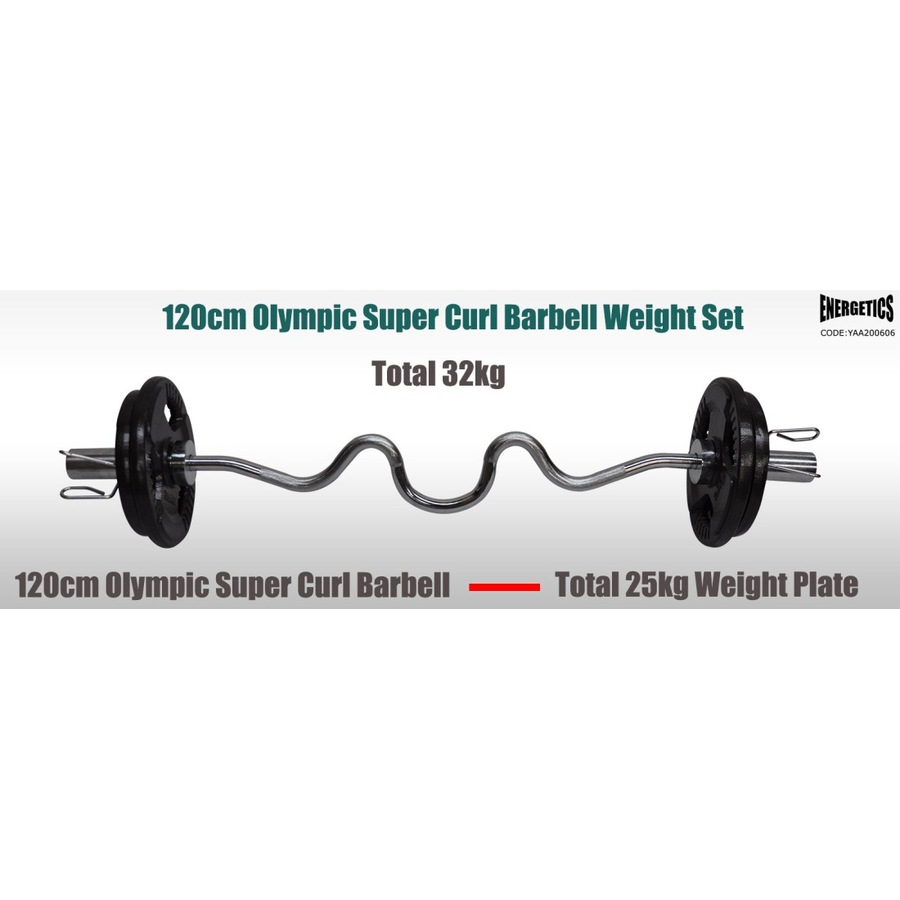 32kg Olympic Barbell Weight Set - 120cm Super Curl Bar + 25kg Weight Plates Home Gym