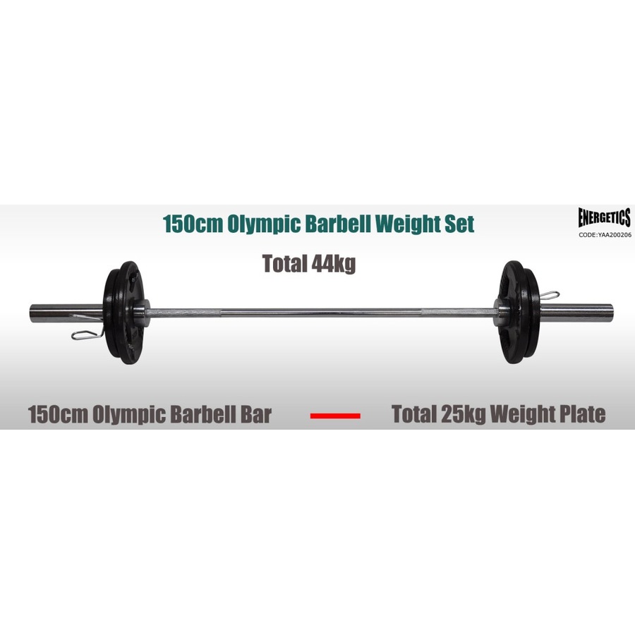 34KG Weight Set 150cm Olympic Barbell Bar 25KG Weight Plate FREE Spring Collar
