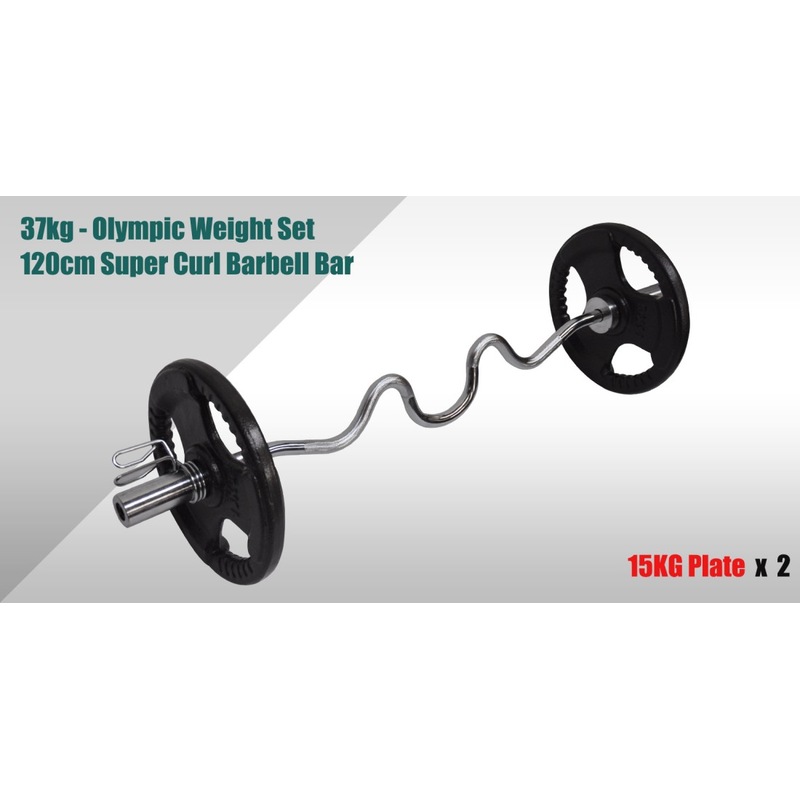 Buy 37kg Olympic Barbell Weight Set 120cm Super Curl Bar + 30kg