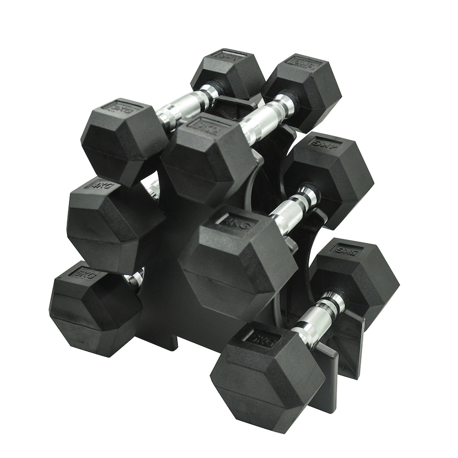 3KG-4KG-5KG TOTAL 24KG Hex Rubber Dumbell Weight Set with PVC Rack