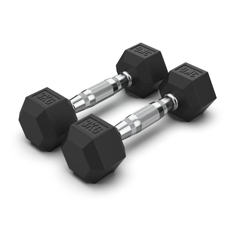 3kg x 2 Hex Rubber Coat Iron Dumbell Home Gym Strength Weight Commercial Grade