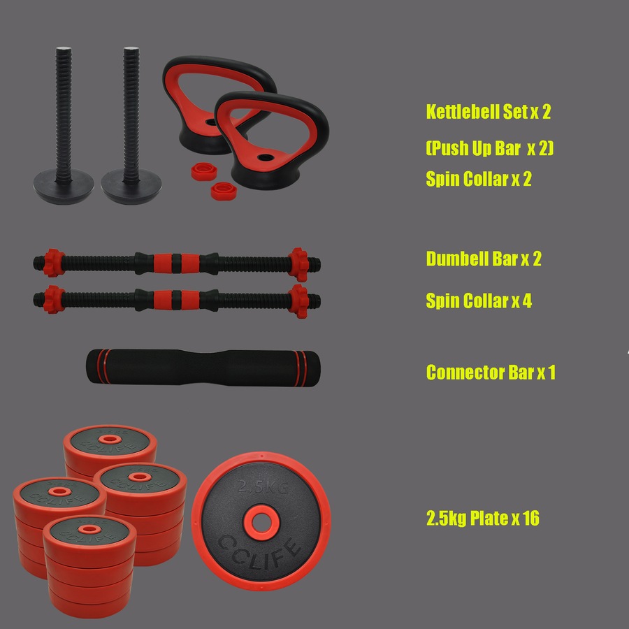 40kg Cast Iron All-in-One Multi-function Barbell Dumbbell Kettlebell Weight Set