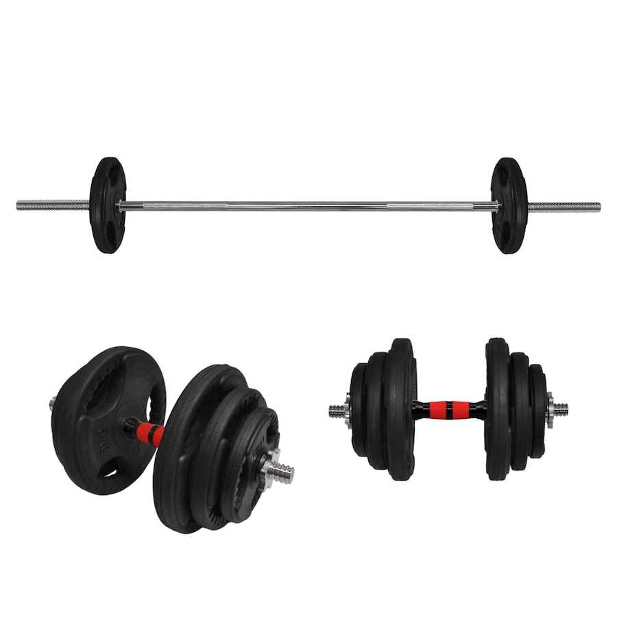 44kg Rubber Coated Weight Plate Set - 40cm Dumbell & 150cm Barbell Bar