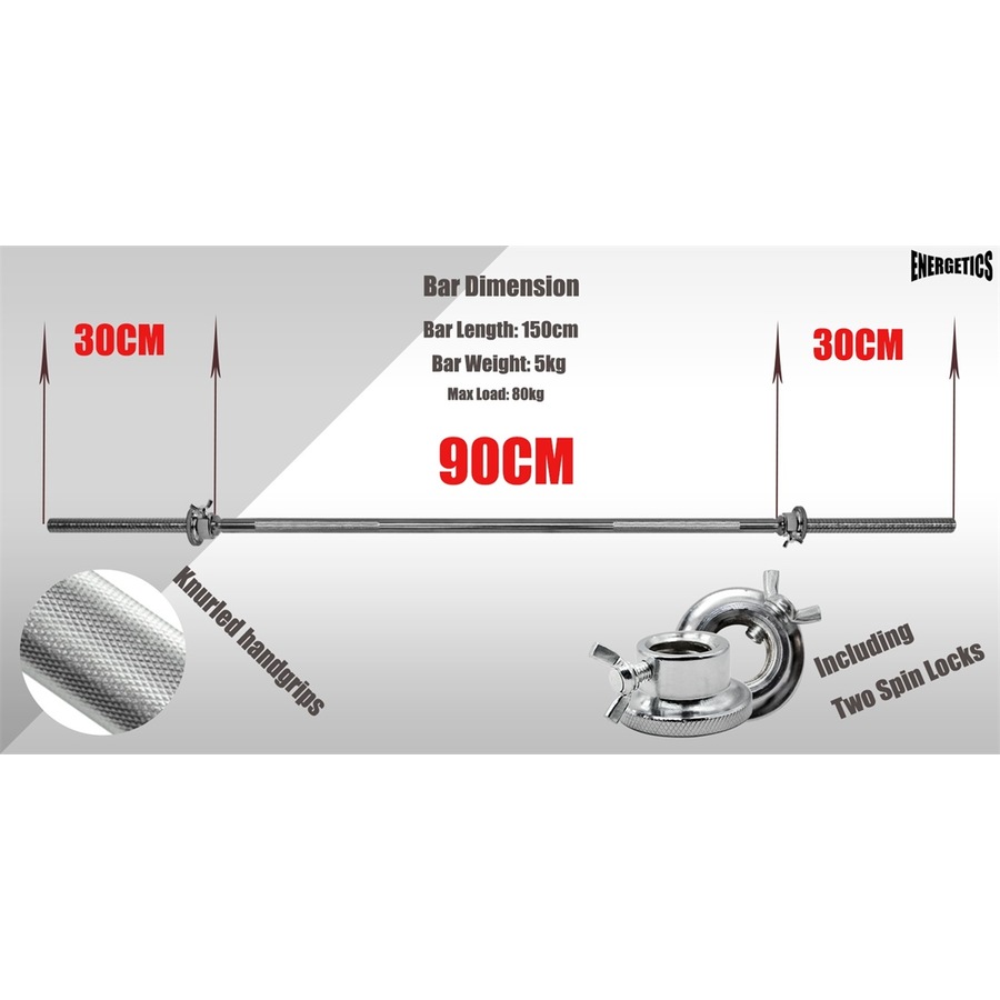44kg Rubber Coated Weight Plate Set - 40cm Dumbell & 150cm Barbell Bar