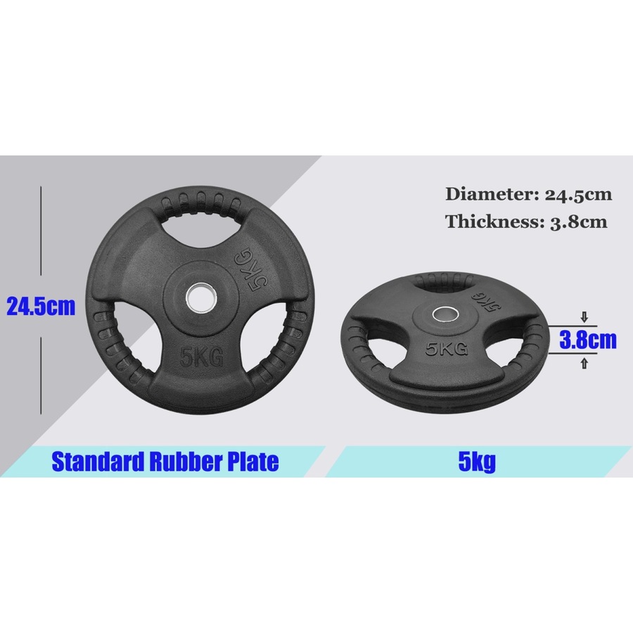 44kg Rubber Coated Weight Plate Set - 40cm Dumbell & 150cm Barbell Bar
