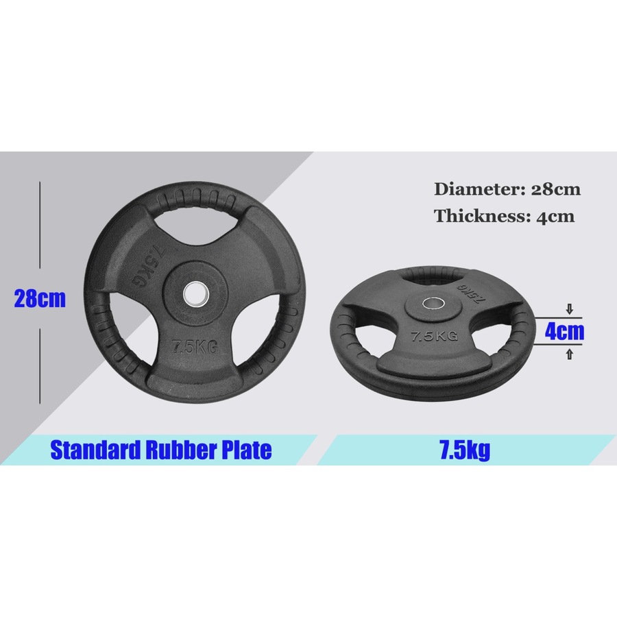 44kg Rubber Coated Weight Plate Set - 40cm Dumbell & 150cm Barbell Bar