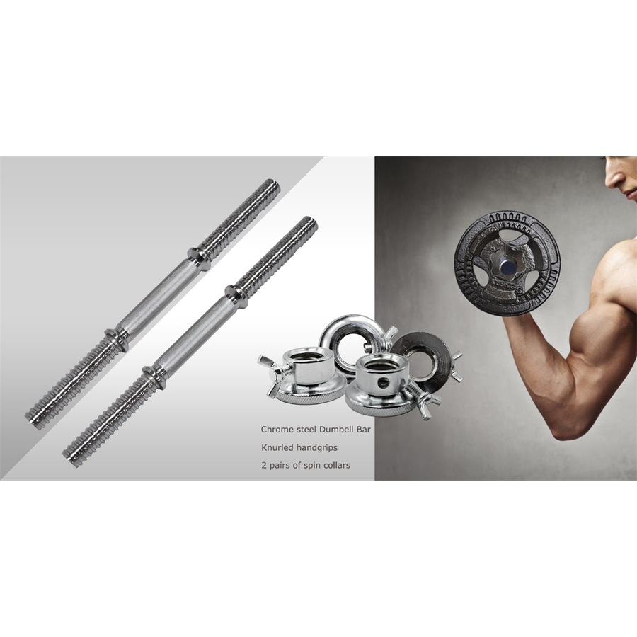 44kg Rubber Coated Weight Plate Set - 40cm Dumbell & 150cm Barbell Bar
