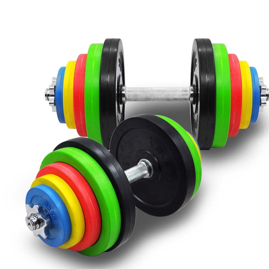 55kg Dumbell Set - Colour Rubber Weight Plate Dumbbell Set - 45.5cm Dumbell Bar