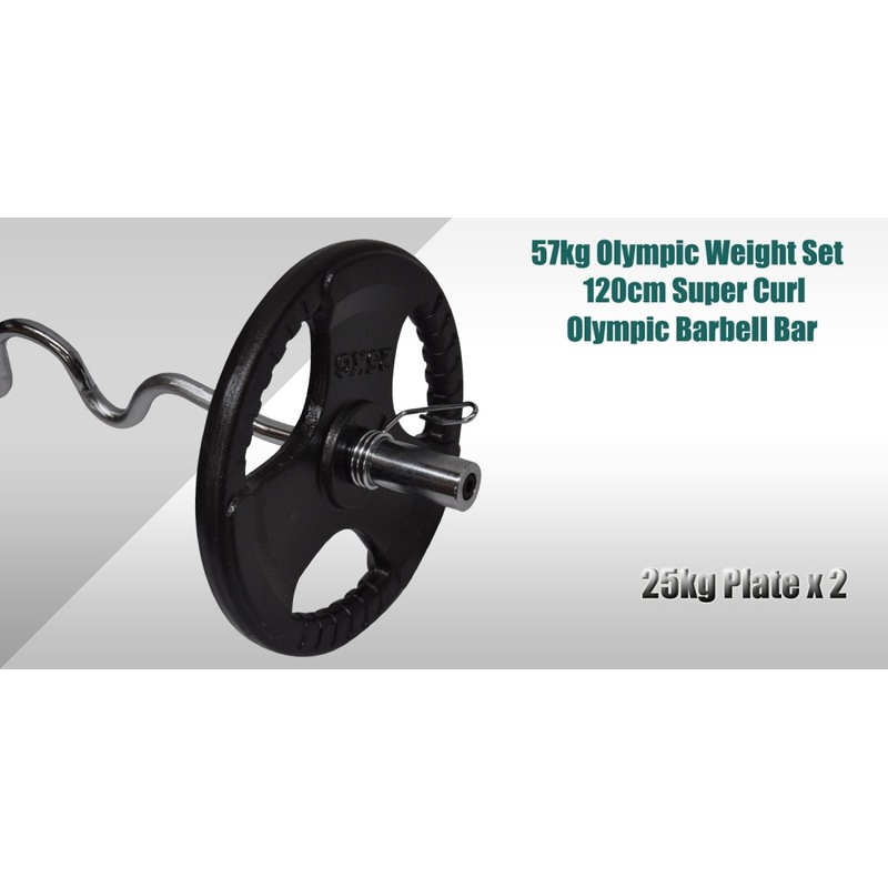 Buy 57kg Olympic Barbell Weight Set 120cm Super Curl Bar + 50kg