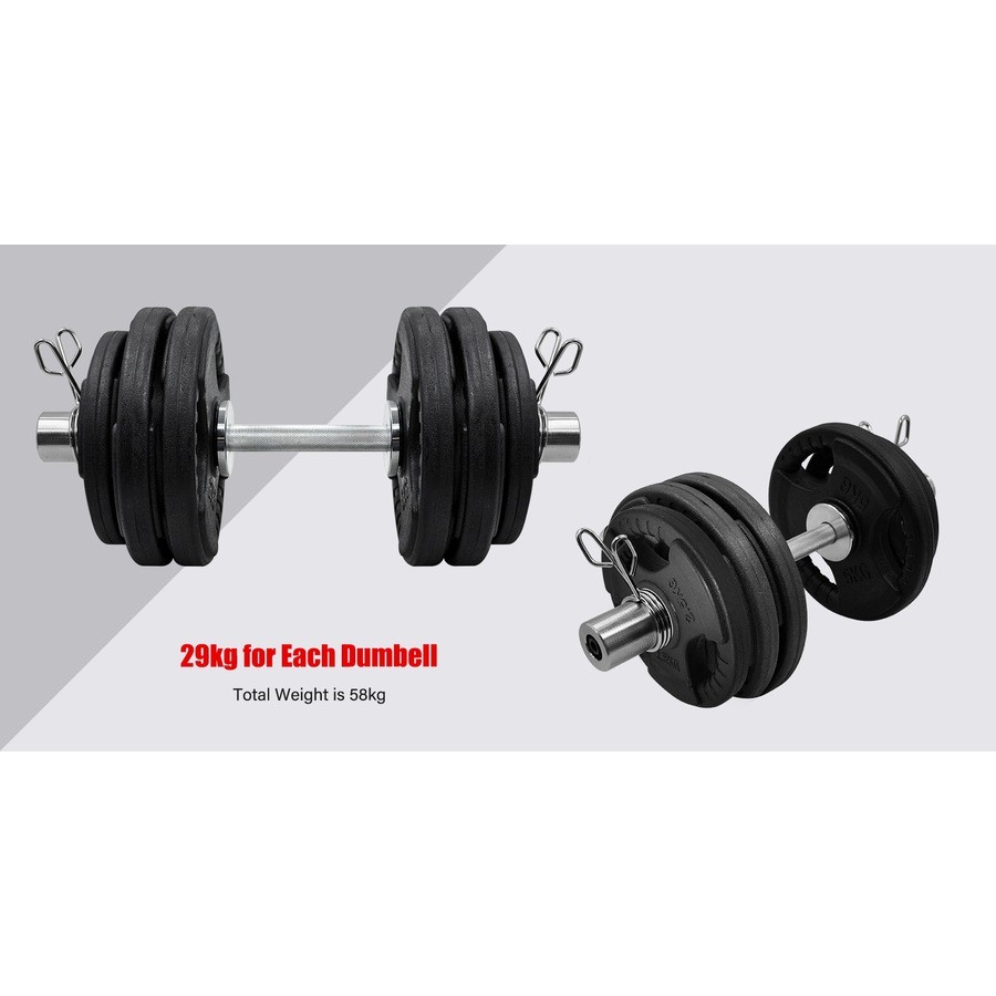 58kg Olympic Dumbell Set - Rubber Coated Iron Plate Dumbbell Weight Set