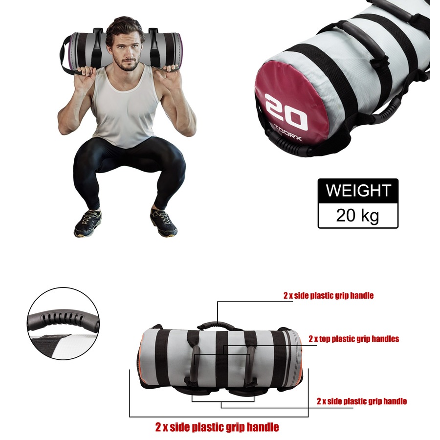 20kg Power Bag - Sand Bag Weights Strength Training - Multi Handle - Heavy Duty