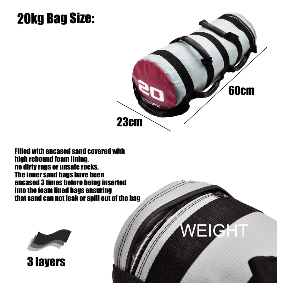 20kg Power Bag - Sand Bag Weights Strength Training - Multi Handle - Heavy Duty