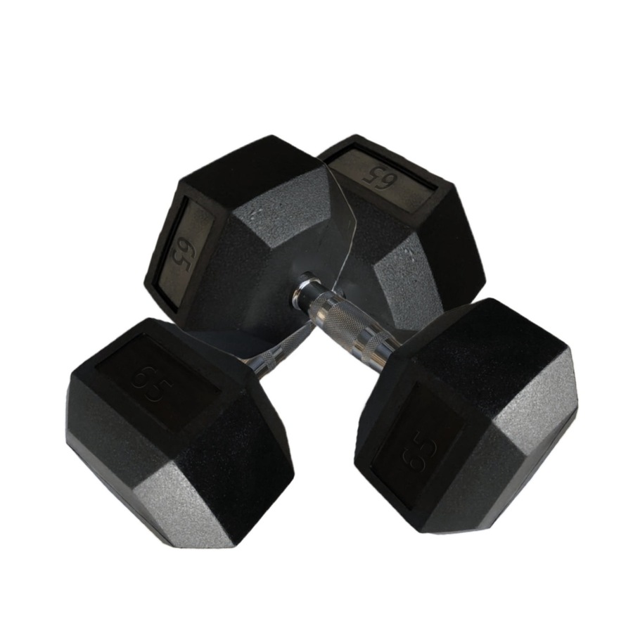 65lbs x 2 Hex Rubber Coat Iron Dumbell Strength Weight Training Commercial Grade