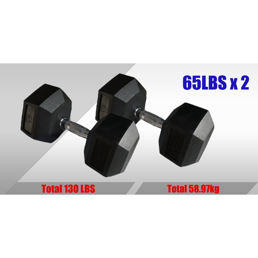 65lbs x 2 Hex Rubber Coat Iron Dumbell Strength Weight Training Commercial Grade