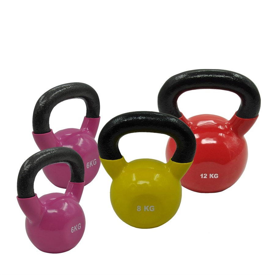 6kg x 2 + 8kg + 12kg = Total 32kg Iron Vinyl Kettlebell Weight Strength Training