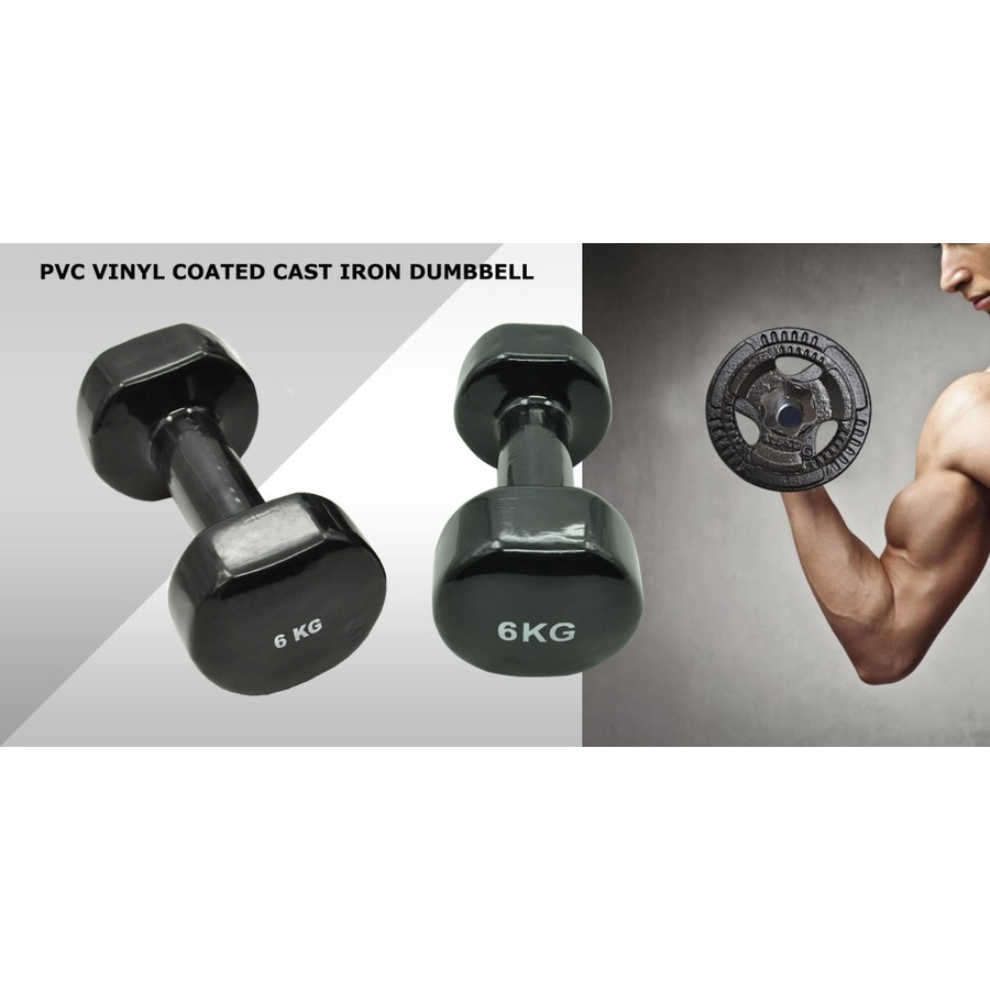 6kg x 2 Vinyl PVC Dumbbell Hand Weight - PVC Rubber Coated - Total 12kg