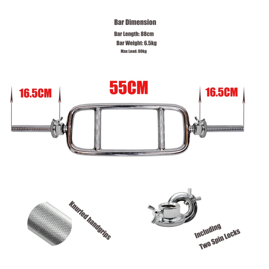 88cm - Tricep Weight Bar - Barbell Bar With 2 Collars - 25mm Diameter