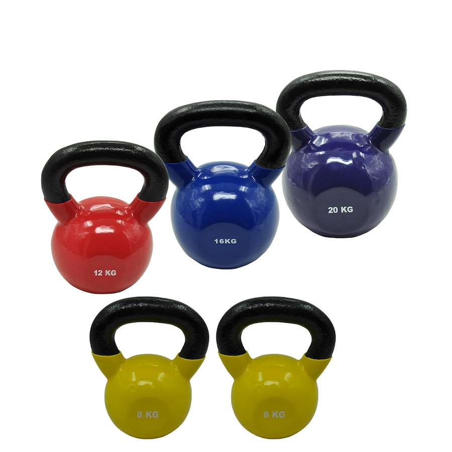 8kg x 2 + 12kg + 16kg + 20kg = Total 64kg Iron Vinyl Kettlebell Weight Training