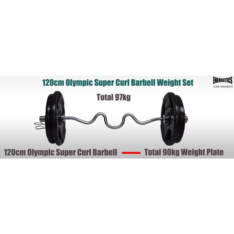 Buy 97kg Olympic Barbell Weight Set 120cm Super Curl Bar + 90kg
