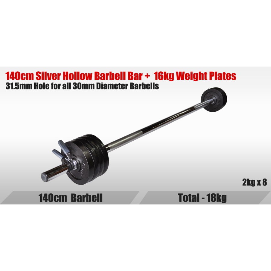 Aerobic Body Pump Barbell Weight Set - 2kg 140cm Pump Bar - 16kg Iron Plate